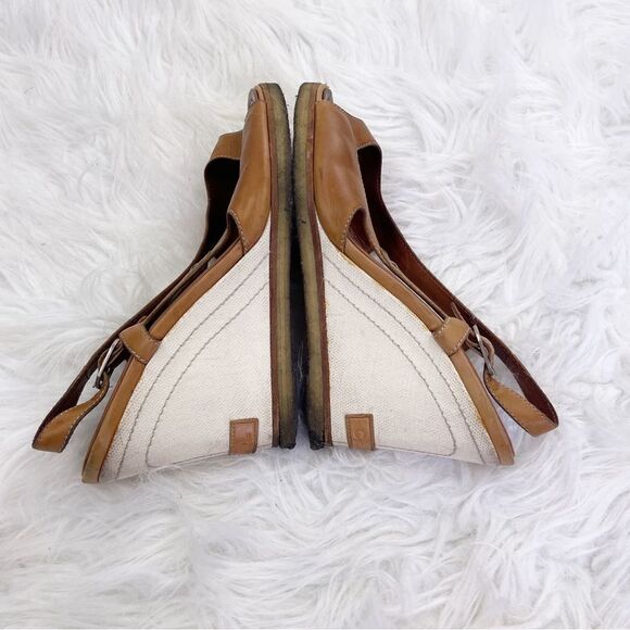 Chanel Light Brown Slingback Peep Toe Leather Wedge Sandals - Picture 5 of 16